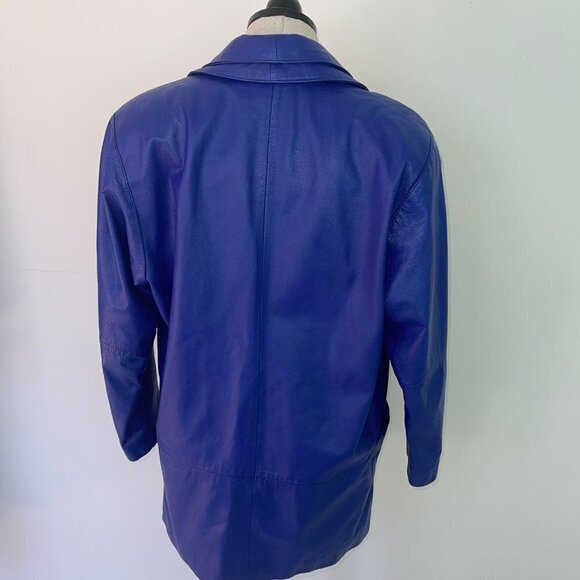 d'Linea Womens Leather Jacket Blue Size Small Vintage Oversized Made In Korea - Picture 11 of 13